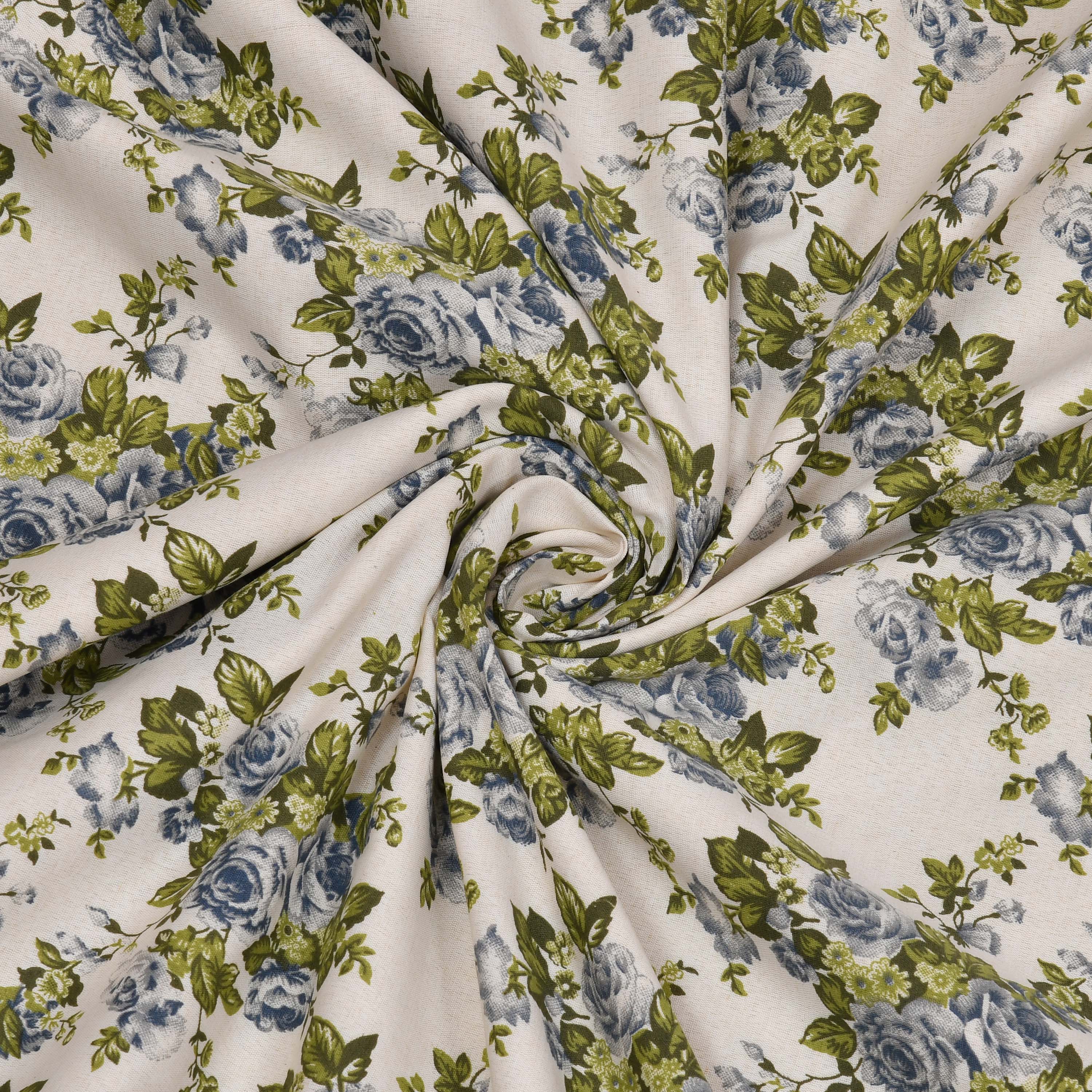 Dohar Cotton-Double Bed-Rose Bouquet Green N Blue