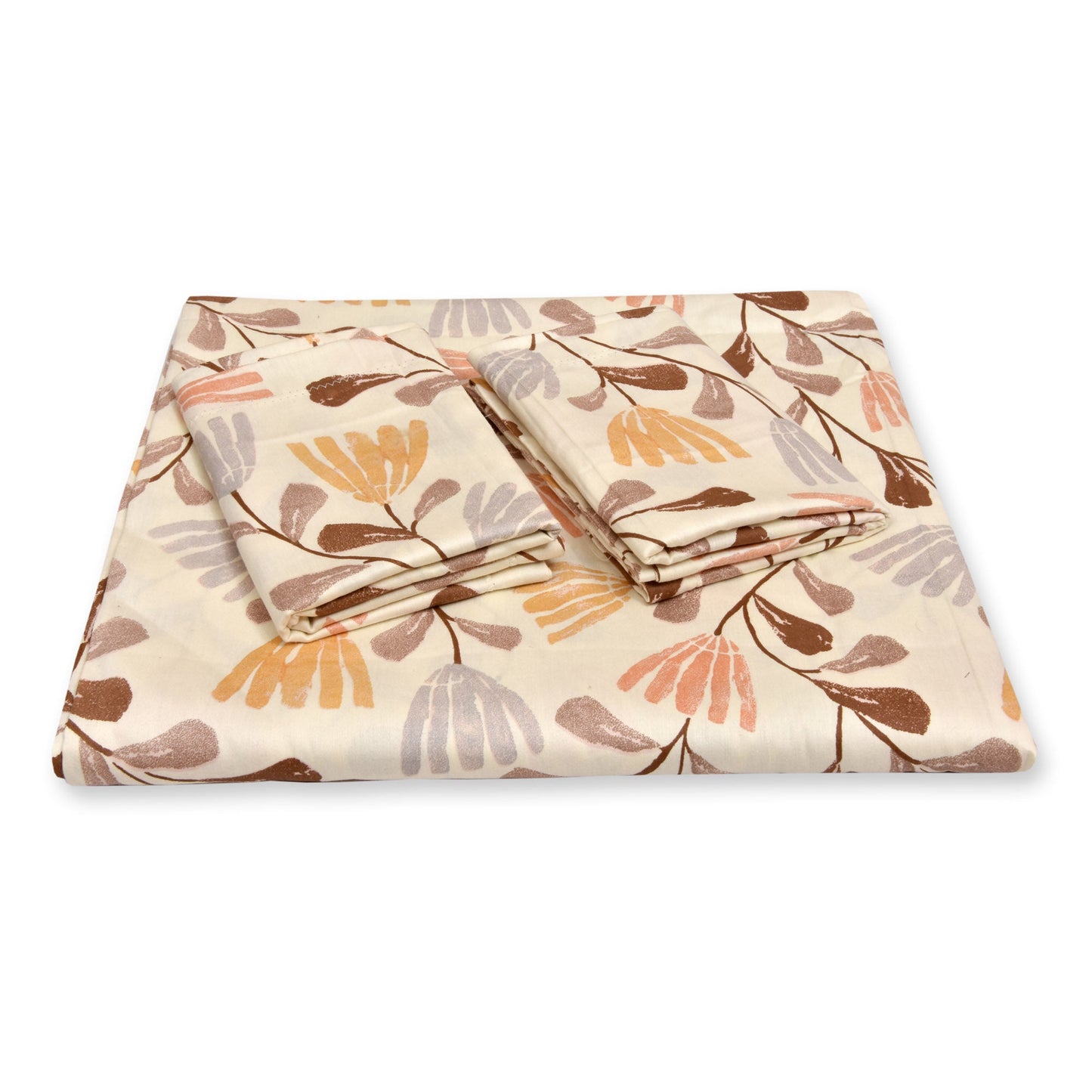 Pure Cotton Printed Bedsheet- Double Bed -Brown Leaf