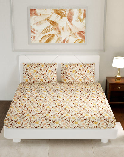 Pure Cotton Printed Bedsheet- Double Bed -Brown Leaf