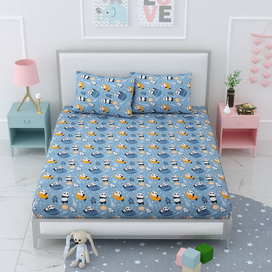 Pure Cotton Printed Bedsheet- Double Bed -For Kids - Panda Universe