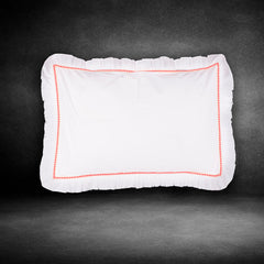 Pillow Cover-Plain Color-White with Fuchsia Lace- Pair
