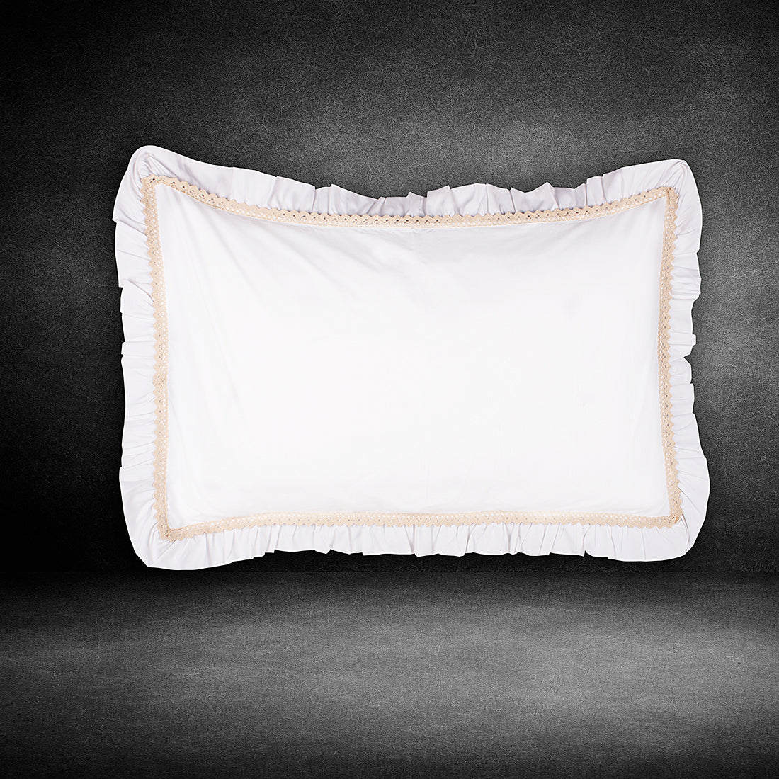 Pillow Covers-Plain Color-White with Cream Lace- Pair