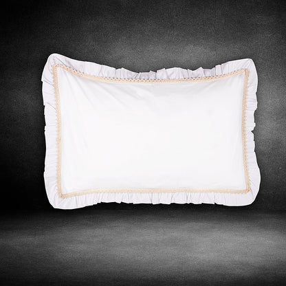 Pillow Covers-Plain Color-White with Cream Lace- Pair