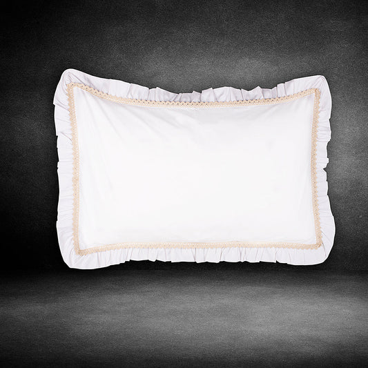 Pillow Covers-Plain Color-White with Cream Lace- Pair