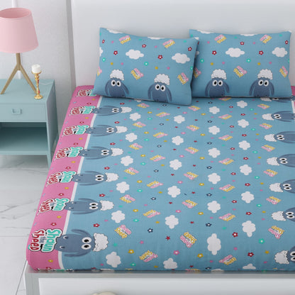 Pure Cotton Printed Bedsheet- Double Bed -For Kids - Shaun the Sheep